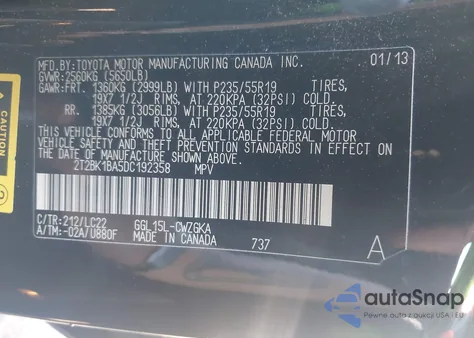 2013 Lexus Rx 350 F Sport from USA, damaged, VIN 2T2BK1BA5DC192358